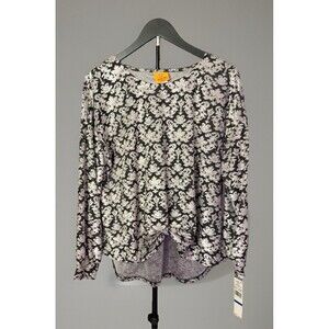 Ruby Rd. Tapestry Print Textured Velour Top - Petite XL - Black Silver Gray Boho